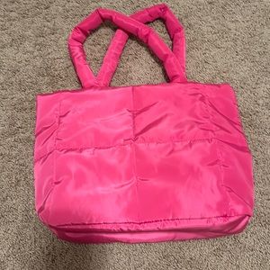 Pink quilted tote bag purse